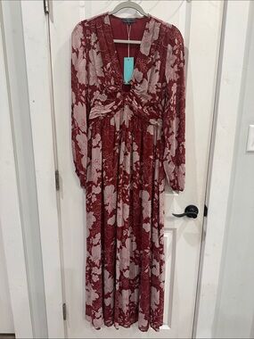 Shore Susan Scarlet Rose Twist-Front Plunging V-Neck Burgundy Floral Boho XS & S